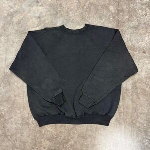 Vintage 90s Black Faded Hanes Heavyweight Cotton Blank Raglan Crewneck Size L